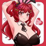  absurdres animal_ears arms_up bare_arms breasts hair_ornament hairclip highres large_breasts lgraxile long_hair myholo_tv playboy_bunny rabbit_ears red_eyes red_hair two_side_up woozie_wannai 