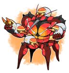  &gt;_&lt; antennae bug buzzwole closed_eyes english_commentary full_body grubbin holding holding_pokemon insect_wings kgym774 muscular no_humans on_head pokemon pokemon_(creature) pokemon_on_head signature simple_background spikes wings 
