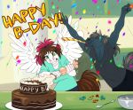  anthro birthday birthday_cake birthday_candle cake cute_expression dessert digital_drawing_(artwork) digital_media_(artwork) duo equid equine female food gift happy_birthday hi_res horse humor joy_saidon_(character) love male male/female mammal pegasus scared spread_wings sunny_way sunny_way_(character) wings 