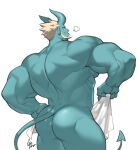  beard big_muscles breath butt demon demon_humanoid facial_hair gomtang hair holding_object holding_towel horn horned_humanoid humanoid looking_back male muscular muscular_humanoid muscular_male not_furry nude rear_view simple_background solo spade_tail towel white_background white_hair 