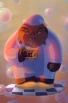  2022 2:3 4_eyes alien bubble clothed clothing disney half-closed_eyes hi_res holding_mug holding_object jumba_jookiba kweltikwan lilo_and_stitch looking_aside male mug multi_eye narrowed_eyes obese obese_male open_mouth overweight overweight_male pajamas russian_text signature slippers solo standing steam text the_orion_nebula_(artist) tired translation_request yellow_sclera 