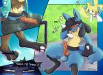  aloha_shirt animal_genitalia animal_penis anthro balls blue_body blue_fur blush bodily_fluids bottomwear canine_penis chest_spike clothed clothing dialogue duo english_text erection fur fur_growth generation_3_pokemon generation_4_pokemon genitals grass growth hand_spike human human_to_anthro jirachi knot legendary_pokemon lucario male mammal nintendo nude outside pattern_clothing pattern_shirt pattern_topwear pawpads penis plant pokemon pokemon_(species) question_mark ravieel shaded shirt shorts sitting species_transformation spikes spikes_(anatomy) sweat sweatdrop text topwear transformation tuft video_games yellow_body yellow_fur 