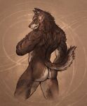  2022 absurd_res anthro arm_tattoo back_tattoo brown_body brown_fur butt canid canine canis fur hi_res male mammal multicolored_body multicolored_fur s_anima simple_background solo tan_background tattoo white_body white_fur wolf 