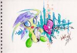  adept-ex celebi city drawing female generation_2_pokemon graffiti happy holding_object legendary_pokemon looking_at_viewer nintendo paper pokemon pokemon:urban_tales pokemon_(species) solo spray_can tradicional_art video_games 