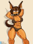  absurd_res anthro athletic athletic_anthro athletic_female benjathelucky big_breasts bra breasts brown_body brown_fur brown_hair canid canine canis clothing digital_media_(artwork) dobermann dog_knight_rpg domestic_dog female fur hair hi_res looking_at_viewer mammal muscular muscular_female navel panties pinscher rory_(ceehaz) simple_background smile solo underwear 