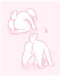  all_fours anthro anus ass_up balls barely_visible_anus big_butt bodily_fluids butt cat-boots ellipsis eyelashes fur genitals kneeling lagomorph leporid male mammal packsack pawpads penis rabbit shaking simple_background solo sweat sweatdrop trembling white_body white_fur 