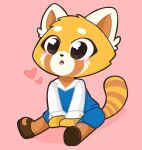  &lt;3 2020 :o aggressive_retsuko ailurid anthro blush blush_lines brown_body brown_fur clothing digital_media_(artwork) eyebrows female footwear fur kittyrosie mammal multicolored_body multicolored_fur open_mouth orange_body orange_fur pink_background red_panda retsuko sanrio shoes simple_background sitting solo tan_body tan_fur 