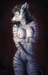  2022 5_fingers anthro beastars black_hair black_stripes breasts digital_media_(artwork) ellen_(beastars) equid equine eyes_closed female fingers fur genitals hair hi_res humanoid_hands mammal mr.solar navel nipples nude pose pussy smile solo striped_body striped_fur stripes white_body white_fur zebra 