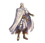  1boy boots brown_hair cape dagger facial_hair fingerless_gloves fire_emblem fire_emblem:_mystery_of_the_emblem fire_emblem_heroes gloves hardin_(fire_emblem) izuka_daisuke knife leather leather_boots leather_gloves looking_at_viewer mustache official_art polearm solo sword turban weapon white_cape 
