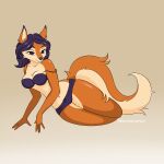  1:1 absurd_res battocks breasts butt canid canine clothing ears_up female fingers fox ginger hi_res invalid_tag mammal mommylemon purple_clothing purple_swimwear red rufous smile solo swimwear 