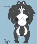  2022 anthro areola balls belly big_areola big_balls blue_background bodily_fluids breasts cute_fangs dialogue dripping eulipotyphlan foreskin freckles genital_fluids genitals giant_panda gynomorph hand_on_hip hedgehog hi_res hybrid intersex korean_text leaking_precum looking_at_viewer mammal multicolored_body needle_panda nipples no_pupils partially_retracted_foreskin penis precum pubes salaciouslx signature simple_background solo sweat sweaty_balls sweaty_breasts sweaty_genitalia teeth text tongue two_tone_body ursid vein veiny_penis 