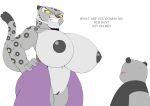  absurd_res anthro areola big_breasts black_areola black_body black_fur black_nipples blush bodily_fluids bottomwear breasts clothed clothing crossgender dialogue dreamworks duo english_text faceless_character faceless_male felid female fingers fur genitals giant_panda grey_body grey_fur hands_on_hips hi_res huge_breasts ineffective_clothing kung_fu_panda looking_down male mammal master_po_ping mtf_crossgender multicolored_body multicolored_fur navel nipples orange_eyes pantherine pants pr-egg-nant pussy simple_background smile snow_leopard standing sweat tai_lung_(kung_fu_panda) text thick_thighs two_tone_body two_tone_fur ursid white_background white_body white_fur wide_hips yellow_sclera 
