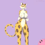  absurd_res anthro big_breasts breasts clawroline claws felid feline feline_tail female genitals hi_res kawaiiredpandas kirby kirby_(series) leopard mammal markings nintendo pantherine purple_eyes pussy solo spots spotted_markings thick_thighs tongue tongue_out video_games white_body wide_hips yellow_body yellow_sclera 