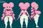  anthro big_breasts blissey breasts butt egg female front_view generation_2_pokemon genitals hi_res nintendo nipples nude pink_body pink_nipples pokemon pokemon_(species) pussy rear_view side_view simple_background smile solo unknown_artist video_games white_legs 