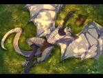  anthro bag blizzard_entertainment bottomwear claws clothed clothing detailed_background digital_media_(artwork) dracthyr dragon european_mythology eyes_closed grass hi_res jewelry light light_beam loincloth male membrane_(anatomy) membranous_wings mythological_creature mythological_scalie mythology plant scales scalie scarf smile solo stretching sunbeam sunlight tail topless wanderertamplior warcraft western_dragon wings 