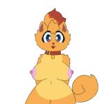  anthro big_breasts breasts canid canine collar crispynecro featureless_crotch female fur generation_10_pokemon hands_behind_back looking_at_viewer mammal nintendo nipples open_mouth orange_body orange_fur pokemon pokemon_(species) pombon puffy_nipples smile solo tail 