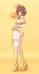  1girl absurdres animal_ears ass blush bow breasts brown_hair commentary_request detached_collar detached_sleeves facing_away frills gloves hair_ornament hair_scrunchie heart high_heels highres idolmaster idolmaster_shiny_colors kneehighs legband leotard looking_at_viewer low_ponytail maid_headdress medium_breasts orange_background orange_gloves orange_leotard orange_shoes orange_socks osaki_tenka playboy_bunny ponytail rabbit_ears rabbit_hair_ornament rabbit_tail scrunchie shadow shoes sideboob simple_background socks solo tail thick_thighs thighs wanitaroo._(waniwani_panic) yellow_eyes 