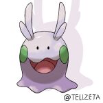  black_eyes commentary_request full_body goomy no_humans open_mouth pokemon pokemon_(creature) pokemon_focus solid_oval_eyes solo tellzeta tongue twitter_username white_background 