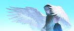  2boys absurdres banban_2814 blonde_hair blue_jacket chi.:_chikyuu_no_undou_ni_tsuite commentary english_commentary feathered_wings grey_hair happy highres hood hood_up hooded_coat hubert_(chi.) jacket jewelry male_focus multiple_boys necklace rafal_(chi.) short_hair smile teeth wings 