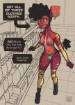  2025 afro anthro areola areye_(artist) arm_markings artist_logo artist_name barbell_piercing black_boots black_clothing black_footwear boots breasts bulge chest_markings clenched_teeth clothed clothed_anthro clothed_gynomorph clothing detailed_background detailed_bulge dialogue digital_drawing_(artwork) digital_media_(artwork) ear_piercing ear_ring english_text eyebrows footwear genital_outline giraffid grimace gynomorph gynomorph_anthro hi_res inside intersex intersex_anthro leg_markings lo-lo_(areye) logo mammal markings multicolored_body nipple_barbell nipple_piercing nipples nonbinary_(lore) okapi penis_outline piercing raised_inner_eyebrows red_body ring_piercing shoes shopping small_breasts solo speech_bubble store tail talking_to_self teeth text thong tight_clothing topless topless_anthro topless_gynomorph topless_intersex trans_(lore) underwear white_body 