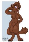  2021 animal_genitalia anthro balls big_balls big_sheath black_nose blue_eyes breasts brown_body brown_hair canid claws clubbed_tail diamond_dog_(mlp) digitigrade eyebrows friendship_is_magic front_view genitals gynomorph hair hand_on_own_hip hasbro herm_(lore) hi_res huge_balls huge_sheath hyper hyper_balls hyper_genitalia hyper_sheath intersex looking_at_viewer mammal my_little_pony nanuna navel nipples nude open_mouth pose sheath short_hair simple_background solo spiked_tail spikes spikes_(anatomy) teeth toe_claws tongue weapon_tail 