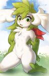  anthro blush breasts female fur generation_4_pokemon genitals hair healingpit hi_res legendary_pokemon mammal nintendo pokemon pokemon_(species) pussy shaymin sky_forme_shaymin solo video_games white_body white_fur 