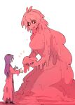 1girl 1other absurdres antenna_hair colored_skin heart highres lobotomy_corporation melting_love monster_girl nugget_(project_moon) pink_skin project_moon purple_hair sabaage slime_(creature) slime_(substance) slime_girl white_background 