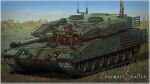 16:9 andromorph anthro armored_vehicle brown_body brown_fur canadian_flag cannon charmersshelter eyewear fur genitals glasses hand_on_weapon hi_res intersex leopard_2 machine maple_leaf military_jacket nonbinary_(lore) p3p51 paws presenting presenting_vulva protogen ranged_weapon sitting_on_vehicle smile solo spread_legs spreading tank_(vehicle) tracked_vehicle trans_(lore) trans_man_(lore) turret vehicle vulva weapon wearing_jacket widescreen 