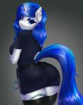  absurd_res anthro big_butt blue_hair breasts butt clothed clothing cuff_(restraint) equid equine fan_character female hair handcuffs hasbro hi_res horn legwear looking_at_viewer looking_back looking_back_at_viewer mammal metal_cuffs my_little_pony police restraints solo thigh_highs unicorn yutakira92 