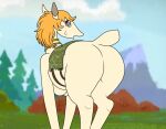  blonde_hair bodily_fluids bouquet_(osamu_tezuka) breasts brown_eyes busty_feral butt camelid curvy_figure equid equine female feral hair horse llama looking_at_viewer looking_back mammal mane osamu_tezuka saddle shocked_expression short_tail solo sweat sweatdrop wide_hips 