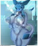  abs absurd_res anthro areola bdsm big_areola big_breasts big_butt big_nipples blue_body blue_fur blush bodily_fluids bondage bound breasts butt clothing cloud cold collar corporation digital_media_(artwork) ears_up eeveelution embarrassed english_text female fur furgonomic_piercing furgonomics gem generation_4_pokemon genital_fluids genitals glaceon glowing glowing_eyes hair hi_res huge_breasts huge_nipples inside jewelry looking_away mammal muscular muscular_anthro nintendo nipple_piercing nipples nude piercing pokemon pokemon_(species) pole puffy_areola puffy_nipples ring_piercing simple_background sky solo stripper_pole submissive sweat tail tail_piercing teeth text thick_thighs topwear vaginal_fluids vulva wide_hips zadrex 