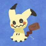  @_@ blue_background commentary_request full_body mimikyu no_humans pokemon pokemon_(creature) pokemon_focus ririko_(nagareboshi) simple_background smile solo wavy_mouth 