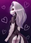  &lt;3 2022 absurd_res anthro black_body black_fur black_nose bra breasts butt canid canid_demon canine canis clothing demon demongirl_demoness digital_drawing_(artwork) digital_media_(artwork) eyebrows female fur grey_hair hair hellhound helluva_boss hi_res loona_(helluva_boss) mammal multicolored_body multicolored_fur panties red_sclera shaded simple_background solo underwear white_body white_fur wolf 