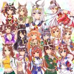  6+girls adjusting_eyewear ahoge aiguillette animal_ears arm_behind_head armband armor ascot asymmetrical_gloves bandaid bandaid_on_face bandaid_on_nose belt beret black-framed_eyewear black_bow black_bowtie black_coat black_gloves black_hair black_shirt black_skirt blowing_kiss blue_eyes blue_gloves blue_jacket blue_sailor_collar blue_skirt blunt_bangs blush bomber_jacket bow bowtie braid breasts brooch brown_ascot brown_belt brown_eyes brown_hair brown_hat brown_ribbon buttons cape center_frills chanchanko_(clothes) chest_sarashi cleavage cleavage_cutout clenched_hands closed_mouth clothing_cutout coat collarbone collared_shirt commentary_request crop_top cropped_jacket crossed_arms crown crown_braid daiwa_scarlet_(peak_blue)_(umamusume) daiwa_scarlet_(umamusume) detached_sleeves dog_tags double-breasted double-parted_bangs dress ear_bow ear_ornament ear_ribbon ear_tag earrings epaulettes fang fox_mask fox_shadow_puppet frills frown fur-trimmed_jacket fur_choker fur_trim glasses gloves gold_corset gold_ship_(red_strife)_(umamusume) gold_ship_(umamusume) grass_wonder_(stone-piercing_blue)_(umamusume) grass_wonder_(umamusume) green_belt green_dress green_eyes green_hat green_jacket green_skirt grey_hair hair_between_eyes hair_intakes hairband half_up_braid hand_on_own_hip hat heart high-low_skirt highres horse_ears horse_girl horse_tail inari_one_(inari_yukari_edomurasaki)_(umamusume) inari_one_(umamusume) jacket japanese_clothes jewelry kimono kitasan_black_(gilded_shrine_to_glory)_(umamusume) kitasan_black_(umamusume) kouhaku_nawa large_breasts layered_skirt long_hair long_hair_between_eyes long_sleeves looking_at_viewer manhattan_cafe_(creeping_shadow)_(umamusume) manhattan_cafe_(umamusume) mask mask_on_head mayano_top_gun_(scramble_zone)_(umamusume) mayano_top_gun_(umamusume) medal medium_breasts mejiro_palmer_(line_breakthrough)_(umamusume) mejiro_palmer_(umamusume) midriff mini_crown mismatched_gloves multicolored_hair multicolored_jacket multiple_girls narita_brian_(maverick)_(umamusume) narita_brian_(umamusume) navel neckerchief necklace necktie oguri_cap_(starlight_beat)_(umamusume) oguri_cap_(umamusume) one_eye_closed open_clothes open_jacket open_mouth orange_hair orange_tail pantyhose parted_lips pillbox_hat pink_ascot pink_belt pink_cape pink_crown pink_gloves plaid_clothes plaid_skirt pleated_skirt ponytail purple_eyes purple_kimono red_armband red_bow red_cape red_dress red_eyes red_neckerchief ribbon rope sailor_collar sarashi satono_diamond_(natural_brilliance)_(umamusume) satono_diamond_(umamusume) scrunchie shimenawa shirt short_hair shorts shoulder_armor side_cape single_earring single_epaulette single_hair_streak skin_fang skirt sleeveless sleeveless_dress sleeves_past_fingers sleeves_past_wrists small_breasts smile star_brooch streaked_hair striped_armband striped_clothes sugimotty_nova symboli_rudolf_(emperor's_path)_(umamusume) symboli_rudolf_(umamusume) t.m._opera_o_(o_sole_suo!)_(umamusume) t.m._opera_o_(umamusume) tail teeth tiara tokai_teio_(peak_joy)_(umamusume) tokai_teio_(umamusume) twintails two-tone_hair two-tone_jacket two-tone_skirt two_side_up umamusume very_long_hair white_ascot white_dress white_gloves white_hair white_jacket white_pantyhose white_sailor_collar white_shirt white_shorts white_skirt white_streaks wrist_scrunchie yellow_eyes yellow_necktie yellow_shirt zenno_rob_roy_(heroic_author)_(umamusume) zenno_rob_roy_(umamusume) 