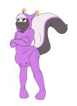  absurd_res alien ambiguous_gender anthro black_body black_fur black_nose black_tail bubblepuppers button_(fastener) clean_diaper clothed clothing crossed_arms diaper diaper_under_clothing diaper_under_onesie frown full-length_portrait fur grumpy hair hi_res mammal mephitid morolian multicolored_body multicolored_fur multicolored_tail narrowed_eyes onesie portrait purple_body purple_fur purple_tail sega simple_background skunk skunky_(smellyskunkybutt) snapsuit solo space_channel_5 standing tail three-quarter_view wearing_diaper white_background white_body white_fur white_hair white_tail 