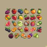  apple apricot_(fruit) banana blackberry_(fruit) blood_orange blueberry brown_background cherry coconut commentary dragon_fruit english_commentary fig food food_focus fruit grapes highres kiwi_(fruit) lemon lime_(fruit) lime_slice mango melon mirrutatep no_humans orange_(fruit) original papaya peach pear pineapple pixel_art plum pomegranate raspberry simple_background starfruit strawberry watermelon watermelon_slice 