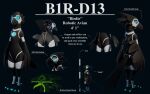  16:10 2022 animated anthro anus avian b1r-d13 beak becoming_erect biped bird_feet black_beak black_body black_feathers black_penis blue_eyes butt digital_media_(artwork) feathers female genitals hi_res internal_oral machine model_sheet multicolored_body penis pussy robot ruaidri short_playtime solo tail_feathers tapering_penis two_tone_body white_body widescreen 