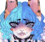  2022 anthro blue_hair bvphomxt ear_piercing elizabeth_&quot;bit&quot;_wise female fur hair hi_res hypnosis lagomorph leporid looking_at_viewer mammal mind_control piercing rabbit solo spiral_eyes tongue tongue_out white_body white_fur 