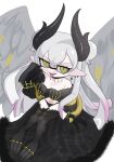 1girl absurdres alternate_species amakusa_setoka black_cape black_thighhighs breasts cape commentary_request double-parted_bangs fang fate/grand_order fate_(series) gradient_hair green_eyes grey_hair highres horns inkling large_breasts lilith_(fate) long_hair looking_at_viewer multicolored_hair pink_hair simple_background slit_pupils solo splatoon_(series) splatoonification tentacle_hair thighhighs tongue tongue_out two-tone_hair very_long_hair watermark white_background wings 