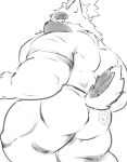  anthro back_muscles blush bottomless butt canid canine canis clothed clothing domestic_dog hi_res kumazawow lifewonders male mammal muscular muscular_anthro muscular_male rear_view shirt sketch solo t-shirt tattoo tokyo_afterschool_summoners topwear video_games yasuyori 