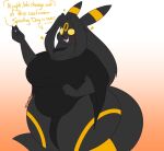  &lt;3 2020 5_fingers allyson_(dewwydarts) anthro big_breasts black_body black_clothing black_fur breasts cleavage clothed clothing dewwydarts dialogue eeveelution female fingers fur generation_2_pokemon gradient_background magic magic_user markings nintendo open_mouth overweight overweight_anthro overweight_female pokemon pokemon_(species) simple_background simple_eyes solo standing thick_thighs umbreon video_games wide_hips witch yellow_eyes yellow_markings 