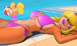  activision anthro bandicoot big_breasts bikini breasts clothing coco_bandicoot crash_bandicoot_(series) creatiffy duo female hi_res huge_breasts lipstick looking_at_viewer lying makeup mammal marsupial on_back one-piece_swimsuit pinup poolside pose smile swimwear tawna_bandicoot video_games 