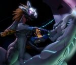  3_fingers 3d_(artwork) alien anthro anthro_on_anthro arm_feathers arm_tuft armor arms_above_head avian avian_caruncle black_nipples blue_eyes breasts coercion colored cowgirl_position digital_media_(artwork) dominant dominant_female dragon duo face_covered feather_hair feathered_crest feathers female female_on_top fingers from_front_position genitals glowing glowing_eyes grey_body grey_scales gun gun_to_head halo_(series) head_crest headgear headgear_only helmet helmet_only hi_res holding_gun holding_object holding_ranged_weapon holding_weapon kig-yar larger_male larger_sub male male/female microsoft mythological_creature mythological_scalie mythology nipples non-mammal_breasts on_bottom on_top penetration penile penile_penetration penis penis_in_vagina pink_eyes plasma_pistol pseudo_hair questionable_consent ranged_weapon restrained_arms scales scalie sex size_difference smaller_female submissive submissive_male syn_cah synca t'vaoan tuft vaginal vaginal_penetration vulva weapon xbox_game_studios xenophilia yellow_body yellow_feathers 