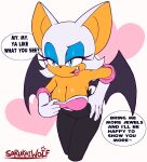  absurd_res anthro big_breasts breasts chiropteran cleavage clothed clothing english_text female hi_res looking_at_viewer mammal rouge_the_bat sarukaiwolf sega solo sonic_the_hedgehog_(series) text 