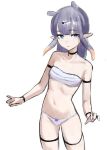  1girl arm_support bandeau blue_eyes breasts hololive hololive_english multicolored_hair navel ninomae_ina'nis nynaceae orange_hair panties pointy_ears purple_hair simple_background small_breasts solo tentacle_hair two-tone_hair underwear virtual_youtuber white_background white_bandeau white_panties 
