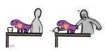  2021 duo female_(lore) feral fingers furniture hi_res human keeshee male mammal ncs purple_body purple_skin reptile scalie simple_background snake snake_hood table turning_around white_background 