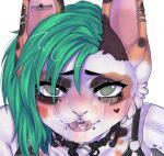  2022 anthro bvphomxt ear_piercing elizabeth_&quot;bit&quot;_wise female fur green_hair hair hi_res hypnosis lagomorph leporid looking_at_viewer mammal mind_control piercing rabbit solo spiral_eyes tongue tongue_out white_body white_fur 