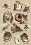  2022 ambiguous_gender avian beak biped bird butt digital_media_(artwork) domestic_cat felid feline felis feral hi_res human hybrid mammal open_mouth pawpads potoo scratches shaking_butt simple_background sleeping solo stretching submori_521 tan_background yellow_eyes 