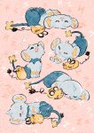  bubble closed_eyes closed_mouth commentary_request dedenne highres lying momota_sumi no_humans on_back open_mouth pink_background pokemon pokemon_(creature) pokemon_focus shinx smile 
