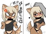 angry anthro canid canine canis clothing collar cross-popping_vein crossed_arms disembodied_hand dogfailureowo domestic_dog duo female flat_chested hana_(dogfailureowo) headpat hi_res mammal panties simple_background tail tail_motion tailwag tsundere underwear white_background